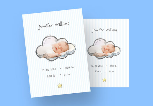 Birth Card With Simple Cloud Illustration