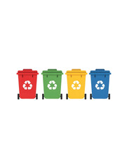 Recycling bins illustration showing pollution control waste separation plastic metal paper management system for clean environment sustainability awareness and eco friendly concept