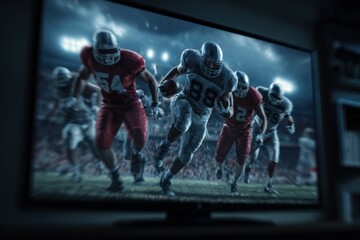 Fototapeta premium American football game viewed on television screen