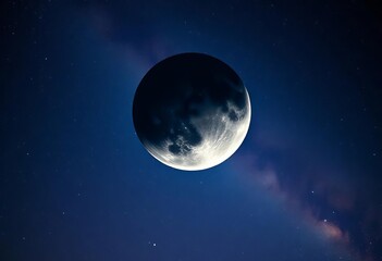 Massive lunar orb hangs majestically in the vast, starry night sky,  dark,  bright