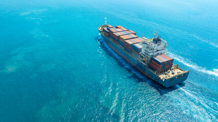 Aerial view of the freight shipping transport system cargo ship container. international transportation Export-import business, logistics, transportation industry concepts	

