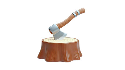 Cartoon Axe Embedded in Tree Stump