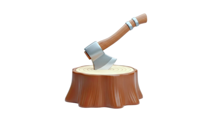 Cartoon Axe Embedded in Tree Stump