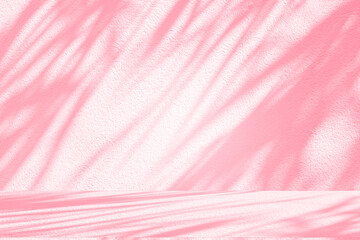 Fototapeta premium Wall interior background, studio and backdrops show products.with shadow from window color pink background for text insertion and presentation interior decoration