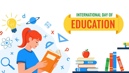 A girl with Books and Education Elements Illustration