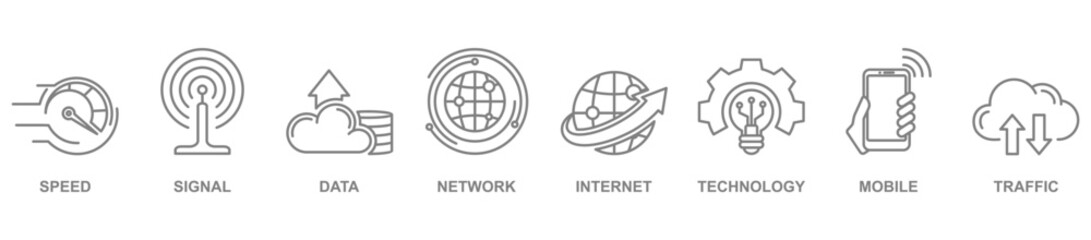 5G banner web icon vector illustration concept with icon of speed, signal, data, network, internet, technology, mobile and traffic