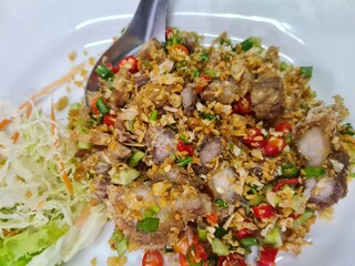 Crispy Pork Belly with Chili and Garlic Topping