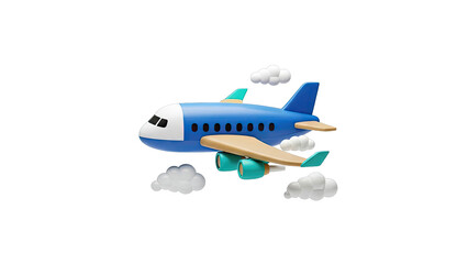 Blue and White 3D Airplane Flying Among Clouds