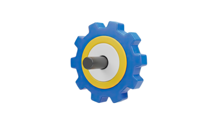 Blue and yellow cogwheel with grey shaft