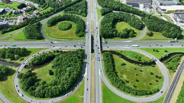 Aerial topshot video from junction Drachten in Friesland the Netherlands