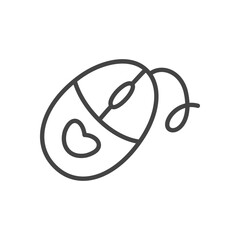 Cute computer mouse icon. Monochrome doodle illustration of computer mouse with heart detail. Kawaii sticker. Vector 10 EPS.