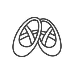 Cute ballet shoes icon. Monochrome doodle illustration of ballet slippers with ribbons. Kawaii girly sticker. Vector 10 EPS. © slybrowney
