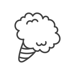 Cute cotton candy icon. Monochrome doodle illustration of fluffy candy floss. Kawaii sticker. Vector 10 EPS.