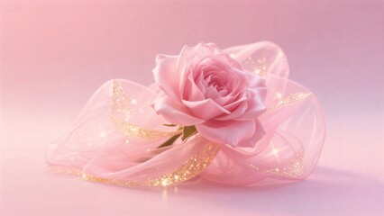 Elegant Pink Rose with Gold Ribbon