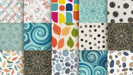 A collection of colorful, abstract patterns arranged in a grid format.