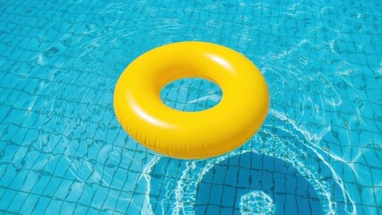 Yellow Inflatable Ring Floating in Blue Swimming Pool