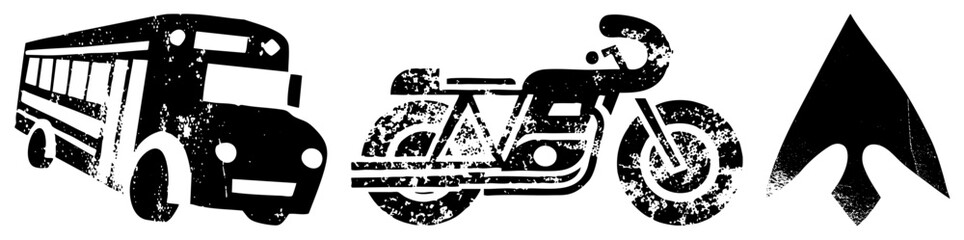 school bus motorcycle arrow black and white vector