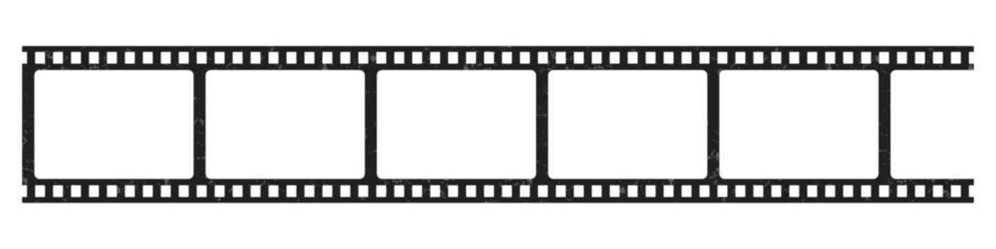 Set of old Film strip reel icon. Cinema or movie roll with frames. Video or movie filmstrip overlay, cinema or photograph camera long film strip with transparent screen
