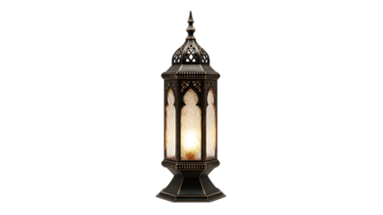 Ancient style lamp with warm glowing light isolated on transparent background