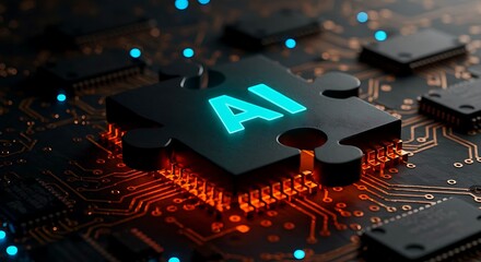 Artificial Intelligence Concept with Puzzle Piece on Circuit Board