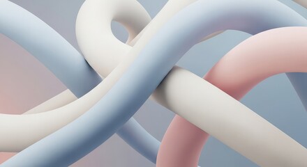 Soft pastel colored tubes intertwined in a complex knot structure against a gradient background