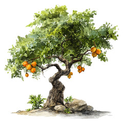 watercolor vector of Cashew Tree, isolated on a white background.