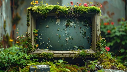 Overgrown Vintage Computer Monitor Reclaimed by Nature.