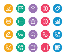 Rounded color outline icons set for User interface.