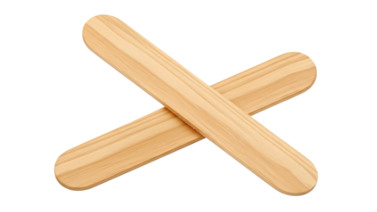 Crossed wooden popsicle sticks with natural wood grain on white background