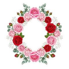 Delicate rose wreath with greenery isolated on transparent background