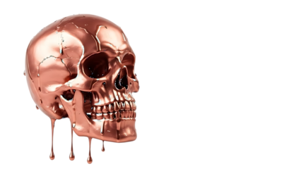 Copper Skull with Liquid Drip Effect – 3D Render on White Background