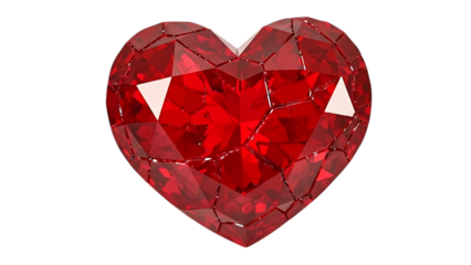Faceted red gemstone heart with crystalline facets