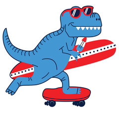 Dino surfing print vector art