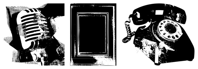 vintage microphone framed rotary phone