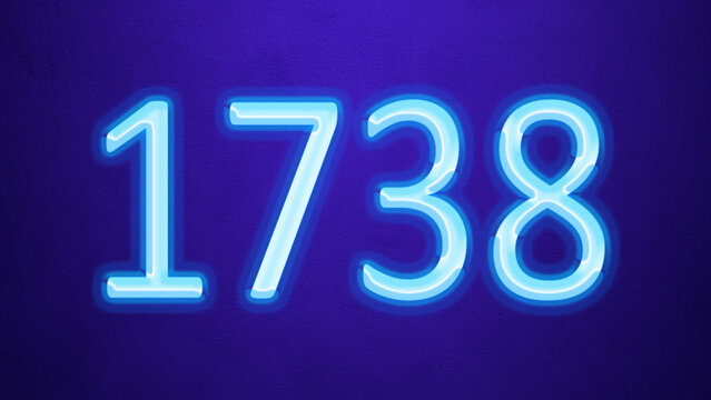 Glowing blue number design of 1738 on blue background.