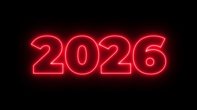 Abstract animated new year 2026 neon number in pink color, concepts, ideas, 4k, transparent background with alpha channel