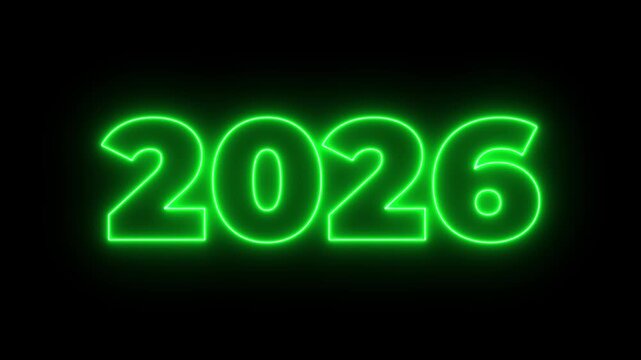 Abstract animated new year 2026 neon number in pink color, concepts, ideas, 4k, transparent background with alpha channel