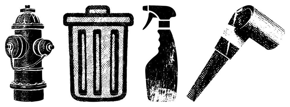 fire hydrant trash can spray bottle hair dryer vector