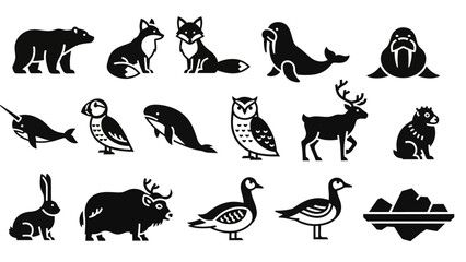 Collection of Silhouetted Arctic and Antarctic Animals and Natural Elements. © Melin