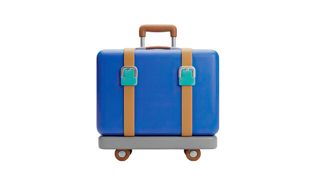 Blue Suitcase with Brown Straps and Turquoise Buckles