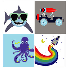 summer octopus shark print 