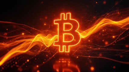 Fiery orange neon bitcoin symbol represents volatile cryptocurrency finance and blockchain technology. - Powered by Adobe