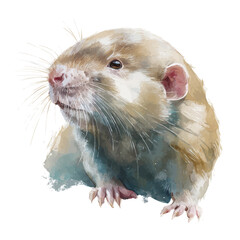 Mole Rat, watercolor drawing vector, isolated on a white background.
