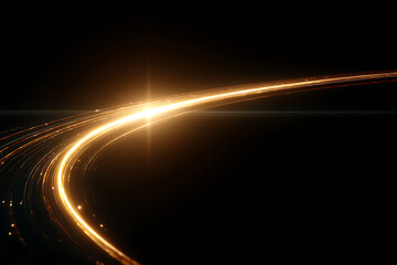 Golden light flare arc with cinematic glow effect for overlay in dark background