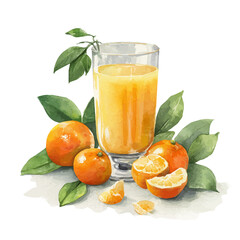 Orange Juice, watercolor painting vector, isolated on a white background.