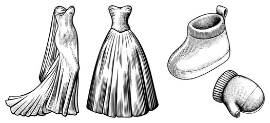 wedding dress evening gown baby bootie mitten set