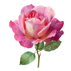 Pink Rose, watercolor drawing vector, isolated on a white background.