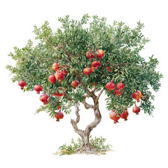 watercolor of Pomegranate Tree, vector, isolated on a white background.