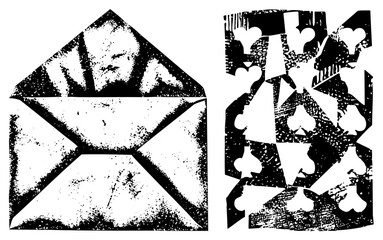 envelope with face and playing cards