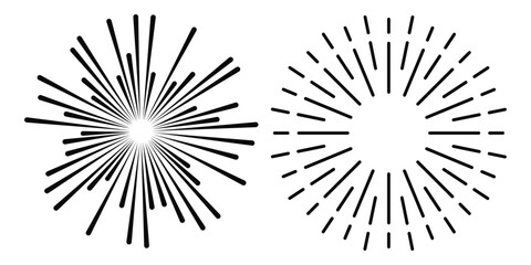 Simple fireworks stroke set black. Black shooting stars fireworks bursting with trails and sparkles on white background. © skilleddesigner90